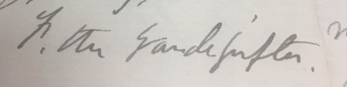 Fanny Van de Grift Stevenson signs a letter F. the Vandegrifter